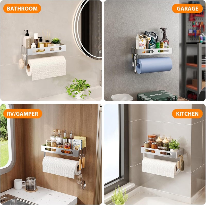 EffiJoy Paper Towel Holder Wall Mount for Bathroom, Paper Towel Holder with Shelf for Kitchen, RV Paper Towel Rack Stainless Steel, Silver - Image 3